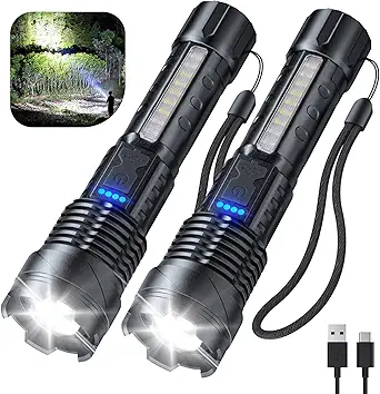 Cinlinso Flashlight High Lumens Rechargeable 2 Pack, 990000 Lumen Super Bright Led Flashlights with 7 Light Modes, IPX6 Waterproof, Powerful Handheld Flash Light for Camping Home Emergencies