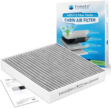 Certified MERV 13 Cabin Air Filter with Activated Carbon, CF12820 for Hyundai Elantra, Ioniq 5/6, Santa Cruz, Santa Fe, Sonata, Tucson; Kia K5, Spartage, Sorento, EV6, Niro; Genesis GV60.