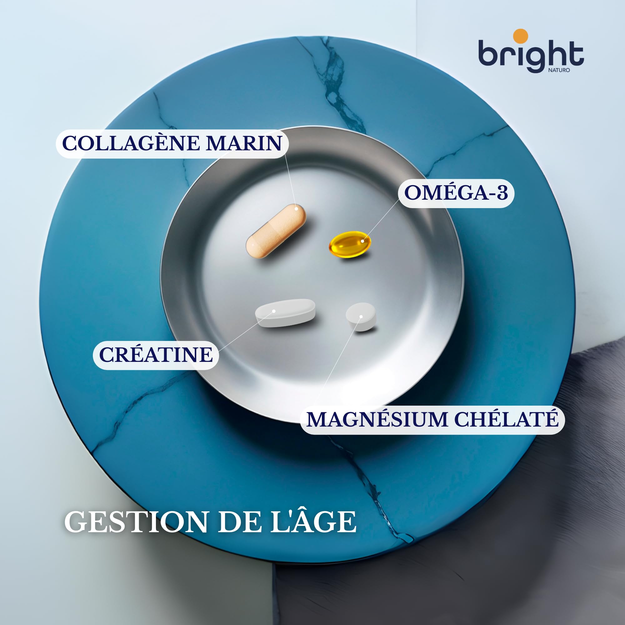 Collagène marin Premium avec acide hyaluronique, Magnésium, Omega 3 TG, Créatine monohydrate - SmartAbsorb™ | pour la santé de la peau, la mobilité articulaire & l’énergie | 28 sachets quotidiens