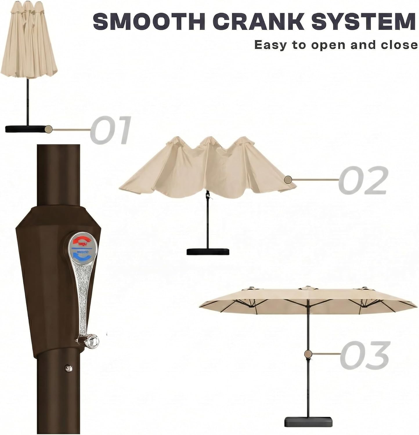Large Patio Umbrella with Solar Lights and Base, Double-Sided Outdoor Rectangle Umbrella with 48 LED Lights, Market Table Umbrellas with UV Resistant Canopy