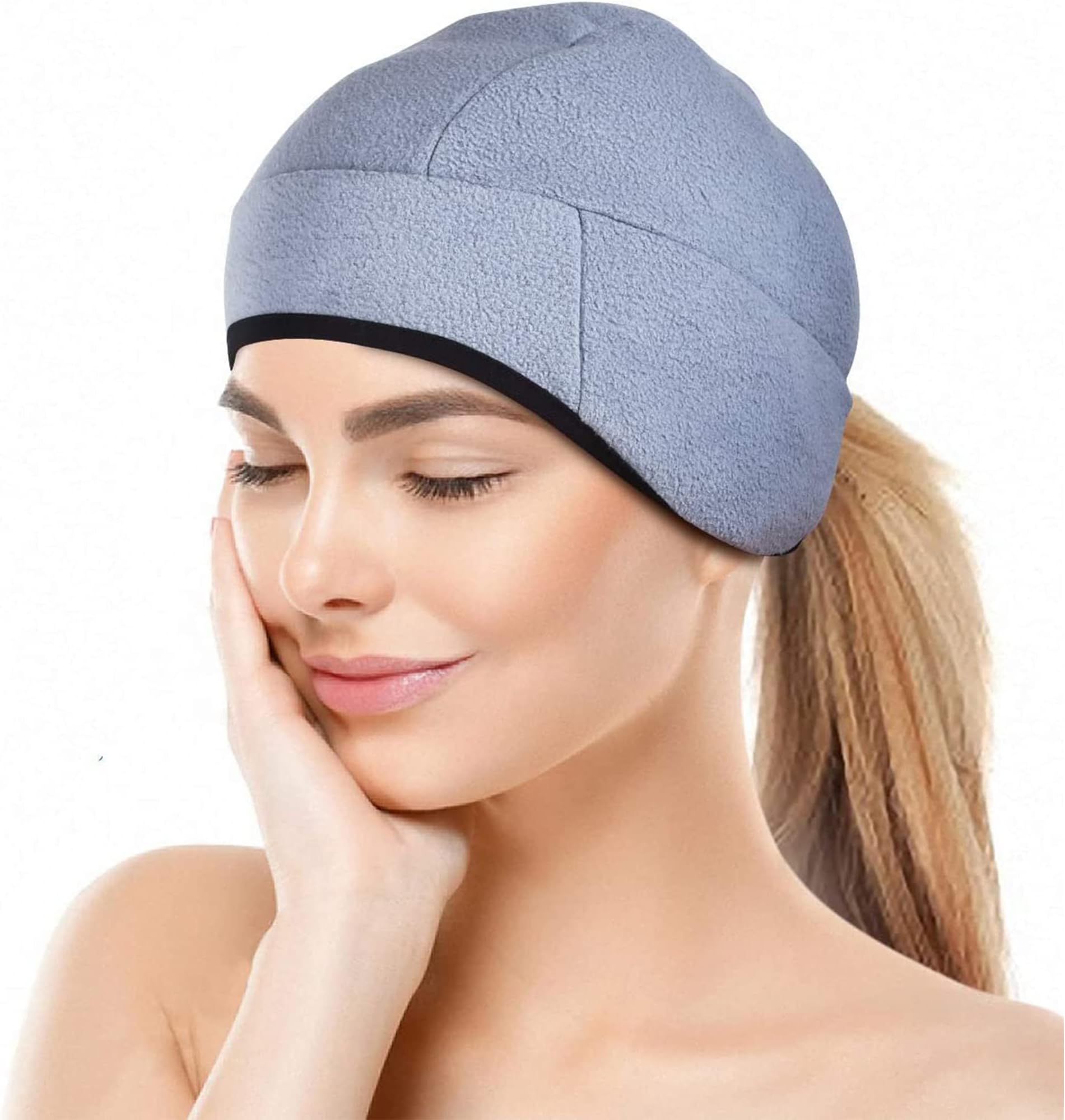 Headache Migraine Ice Head Wrap- Migraine Relief Hat for Pressure, Tension Relief, Wearable Gel Cold Cap with 5 Ice Packs (Grey)