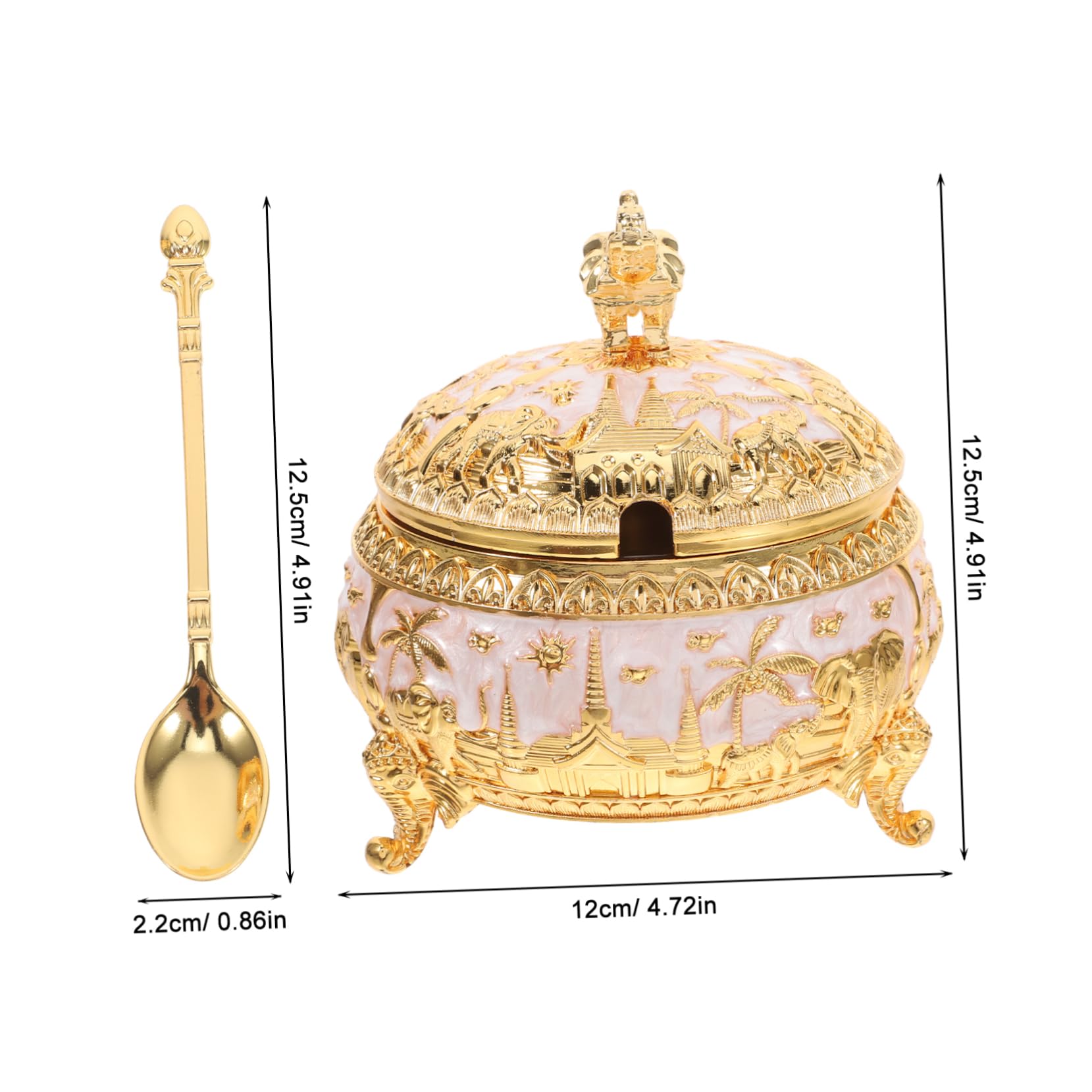 Garneck European Style Zinc Alloy Sugar Jar with Lid and Spoon Minimalist Condiment Holder for Salt Sugar and Seasonings Elegant Kitchen Decor and Space Saving Design