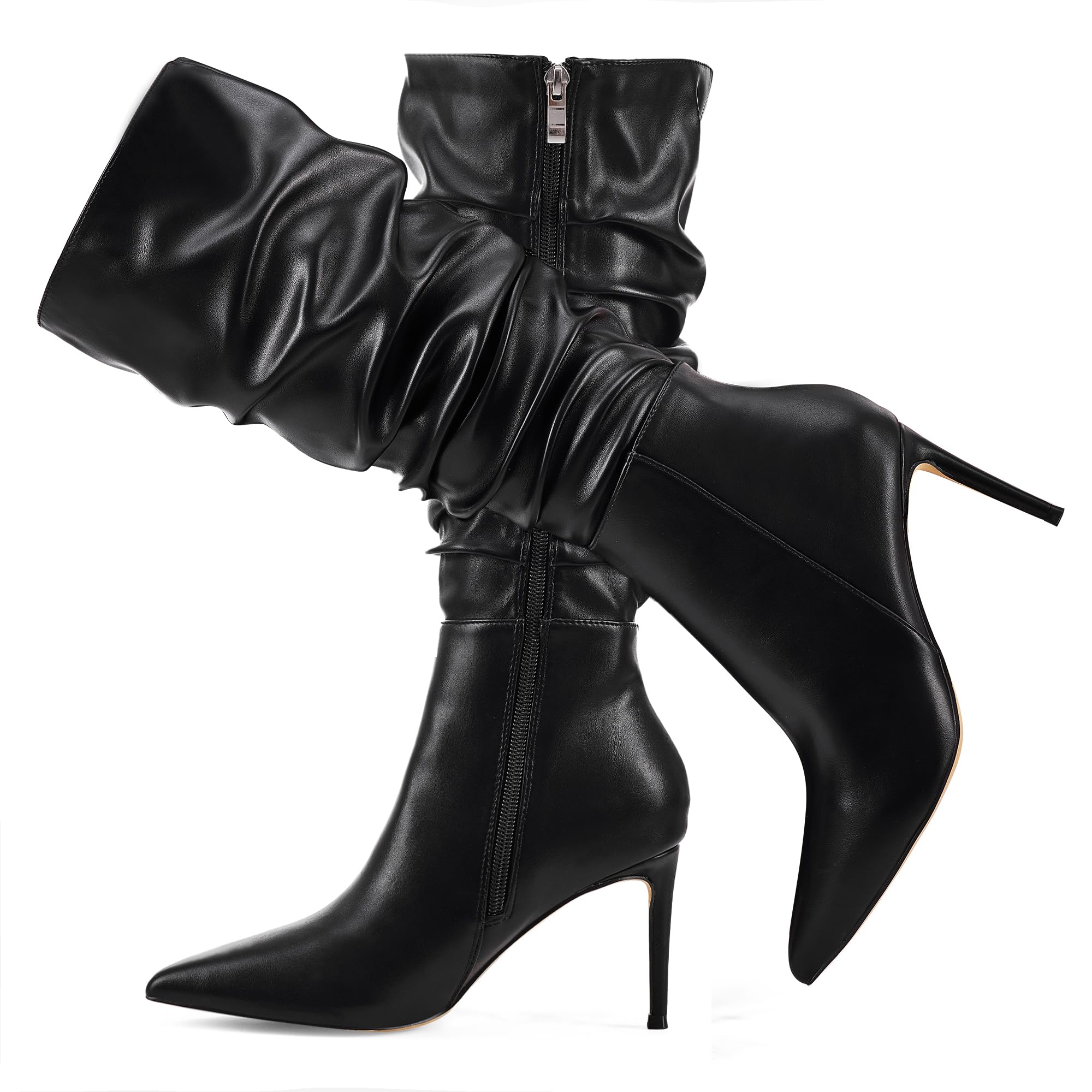 Elisabet Tang Womens Mid Calf Boots Pointed Toe Tall Boots 3 In Stiletto High Heel Sexy Long Boots