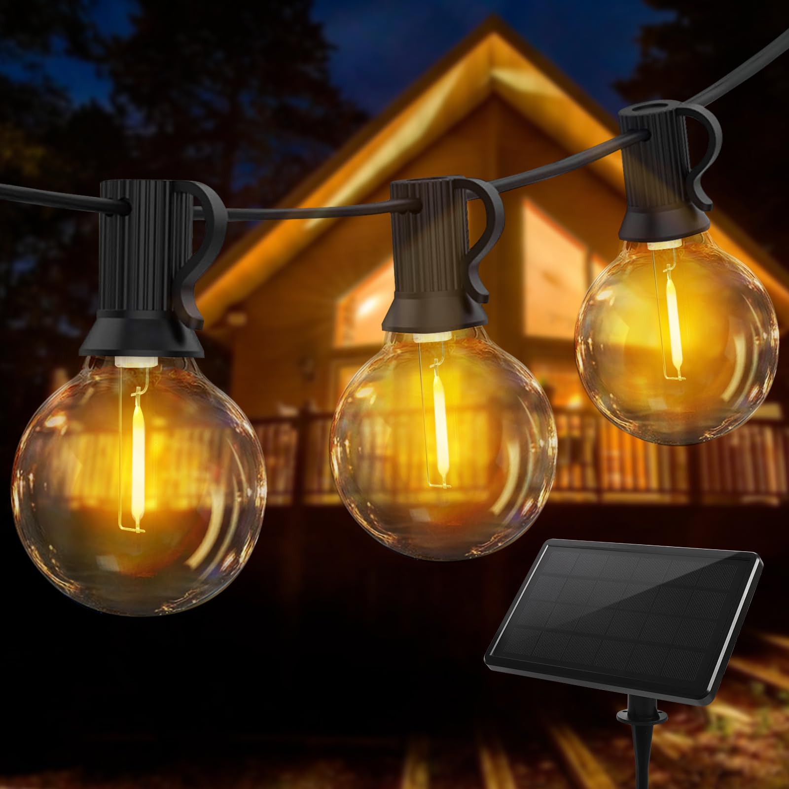 Qxmcov Lichtsnoer op zonne-energie, voor buiten, 15 m, lichtketting op zonne -energie, voor buiten, met 25 3 plastic ledlampen, 4 modi, weerbestendige lichtketting op zonne-energie, voor tuin, patio