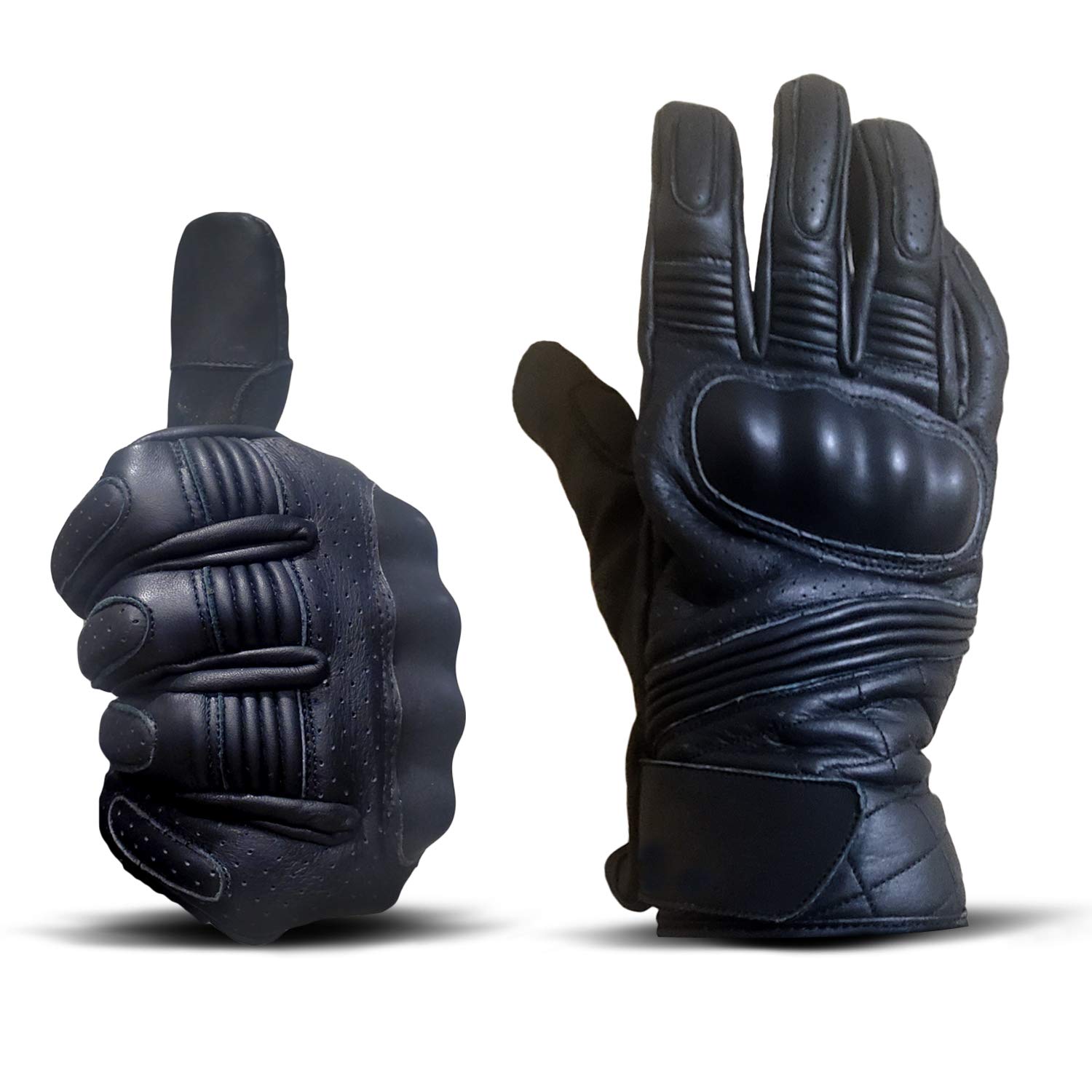 BLU HORN Black Leather Gloves XL (X-Large) Size for Motor Cycle Motor Bike and Racing with Knuckle Protector(1-Pair)