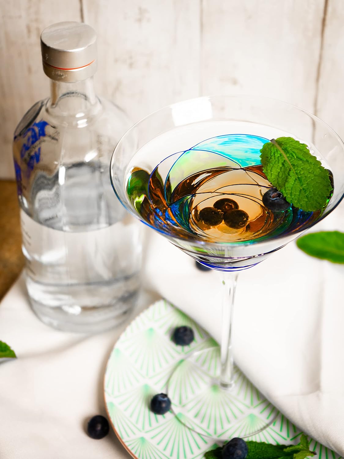 Sagrada Barcelona Martini Glass Special Dry Cocktail 12 oz BLUE LINE Refreshment Party Mediterranean Stunning Gift Drinkware Birthday Present Weddding Anniversary (Set 2) - Image 4