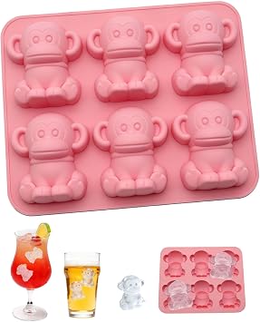 Monkey Silicone Molds for Ice Cube,Flexible Candy Chocolate Molds,3D Animal Ice Cube Tray for DIY Gummies, Soap, and Frozen Treats, Reusable,Non-Stick Ice Cube Trays Pink