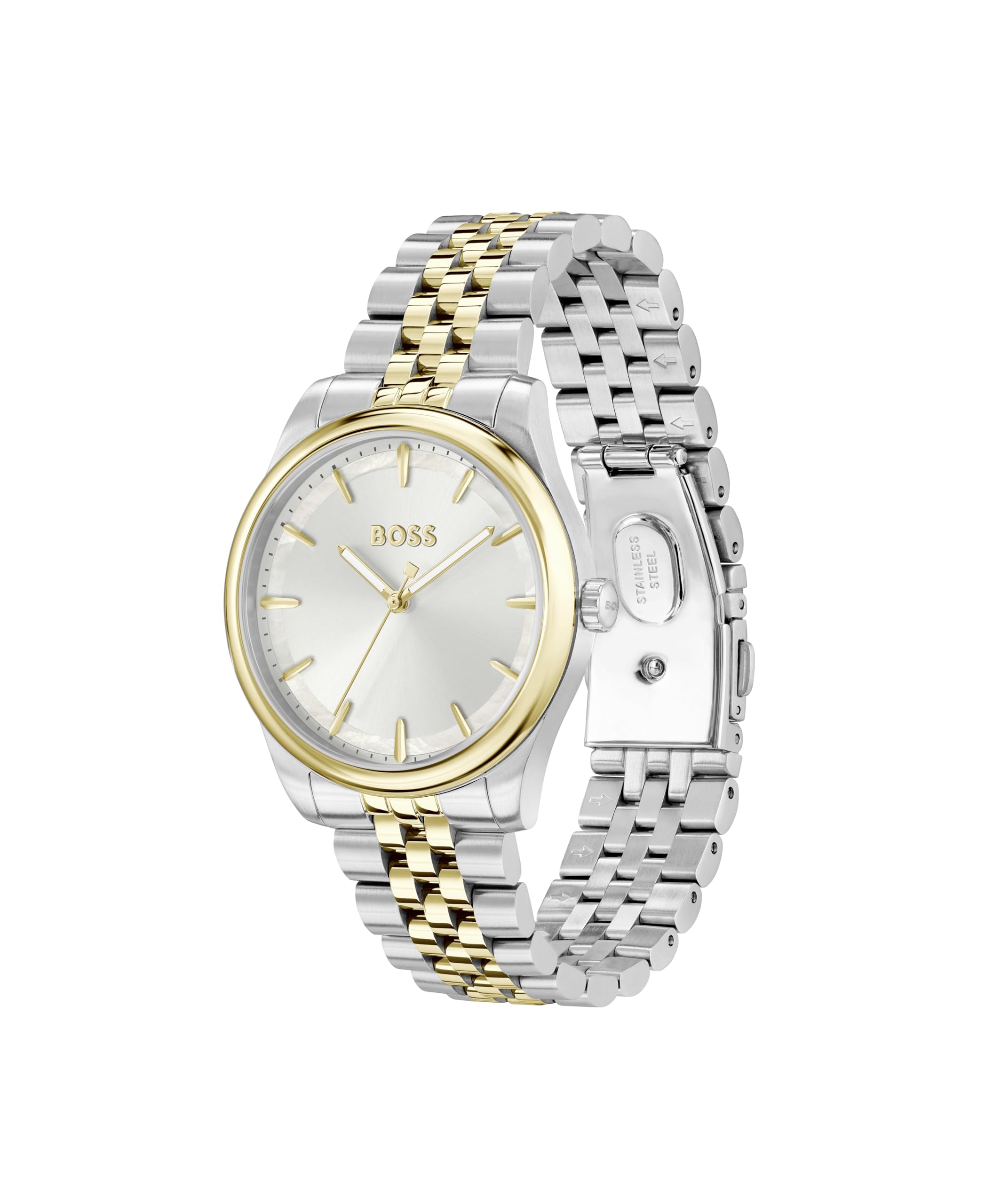 BOSS Analog Quarzuhr für Damen Kollektion Graceful mit Silbernes und Zweifarbiges Edelstahlarmband