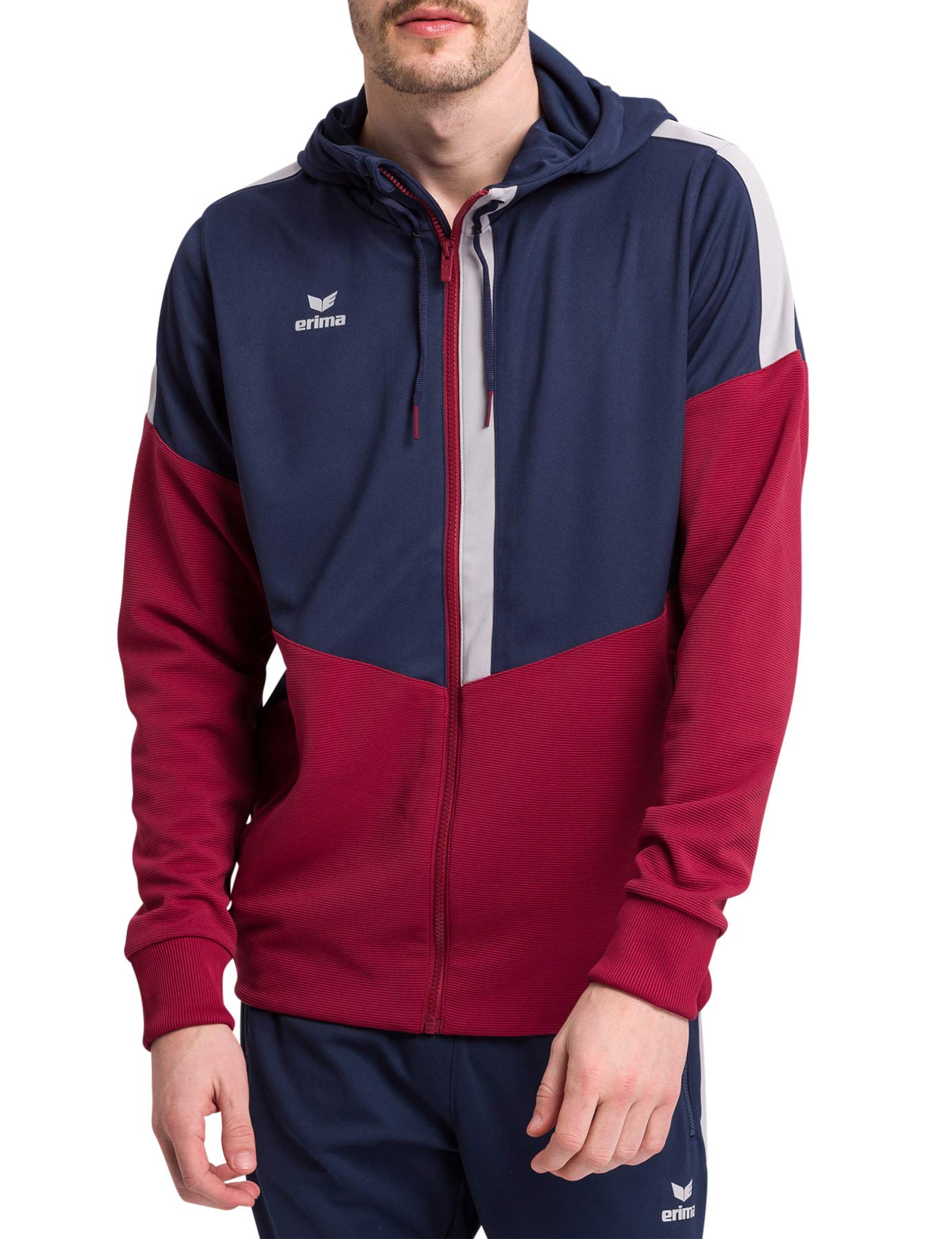 Erima Squad Training Jacket with Hood - New Navy/Bordeaux/Silver Grey, Large