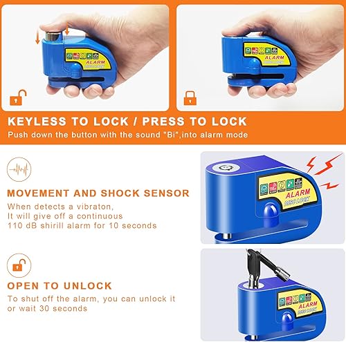 Miniatura 4 de Cerradura de freno de disco de alarma de motocicleta cerraduras de motocicleta antirrobo bloqueo de disco de seguridad impermeable sonido de alarma