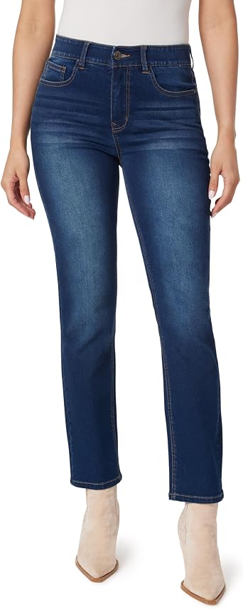 Angels Forever Young Womens 360 Sculpt Mid-Rise Straight Ankle Jeans