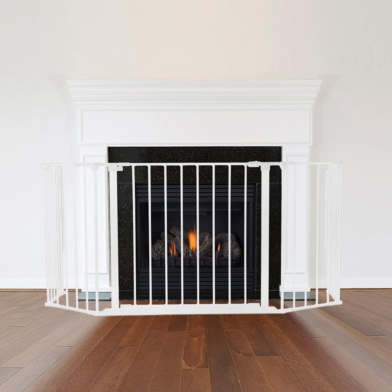 Safetots Multi Panel Fire Surround, 49cm Deep x 105cm Wide, White, 70cm Tall, Child and Pet Fire Safety, Baby and Toddler Fire Guard, Safety Barrier for Fireplaces, Easy Installation