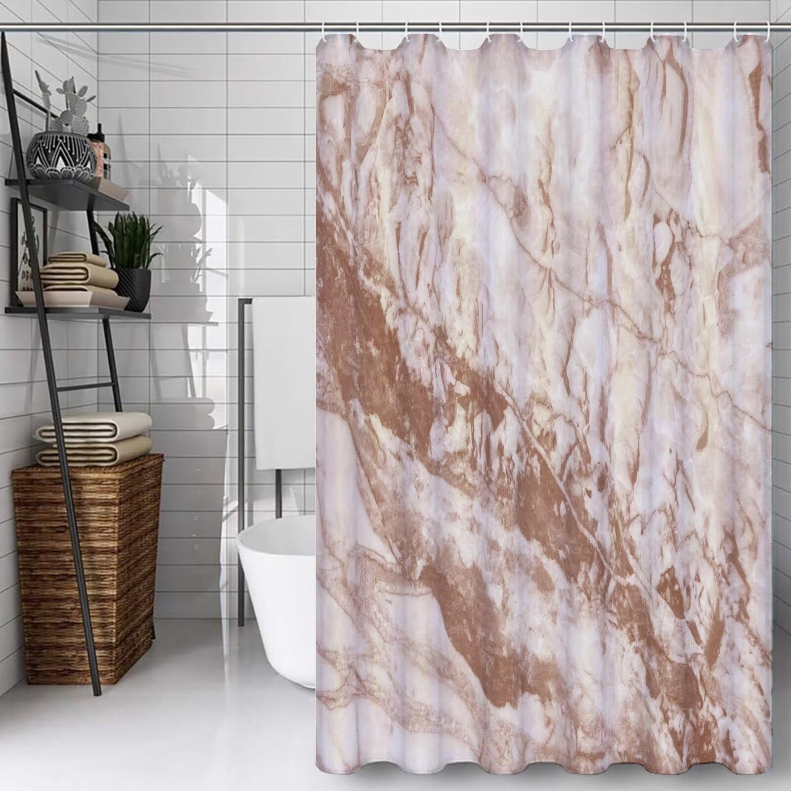 Rouge Rouille Rideau Douche 180x210cm Rideau de Douche Abstrait Shower Curtain – Impression Polyester Tissu – avec 12 Crochets – Lavable en Machine – Imperméable – pour Salle de Bain – Hôtel D#342