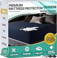 Vista 28 de OhGeni Protector de colchón impermeable, sábana bajera ajustable de tamaño matrimonial con bolsillo profundo, funda de colchón hipoalergénica