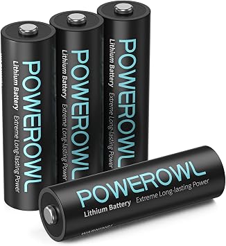 POWEROWL AA Lithium Batteries 4 Pack, 3400mAh High Capacity 1.5V Double A Battery for Cameras and Doorbells, Non-Rechargeable