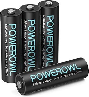 POWEROWL AA Lithium Batteries 4 Pack, 3400mAh High Capacity 1.5V Double A Battery for Cameras and Doorbells, Non-Rechargeable