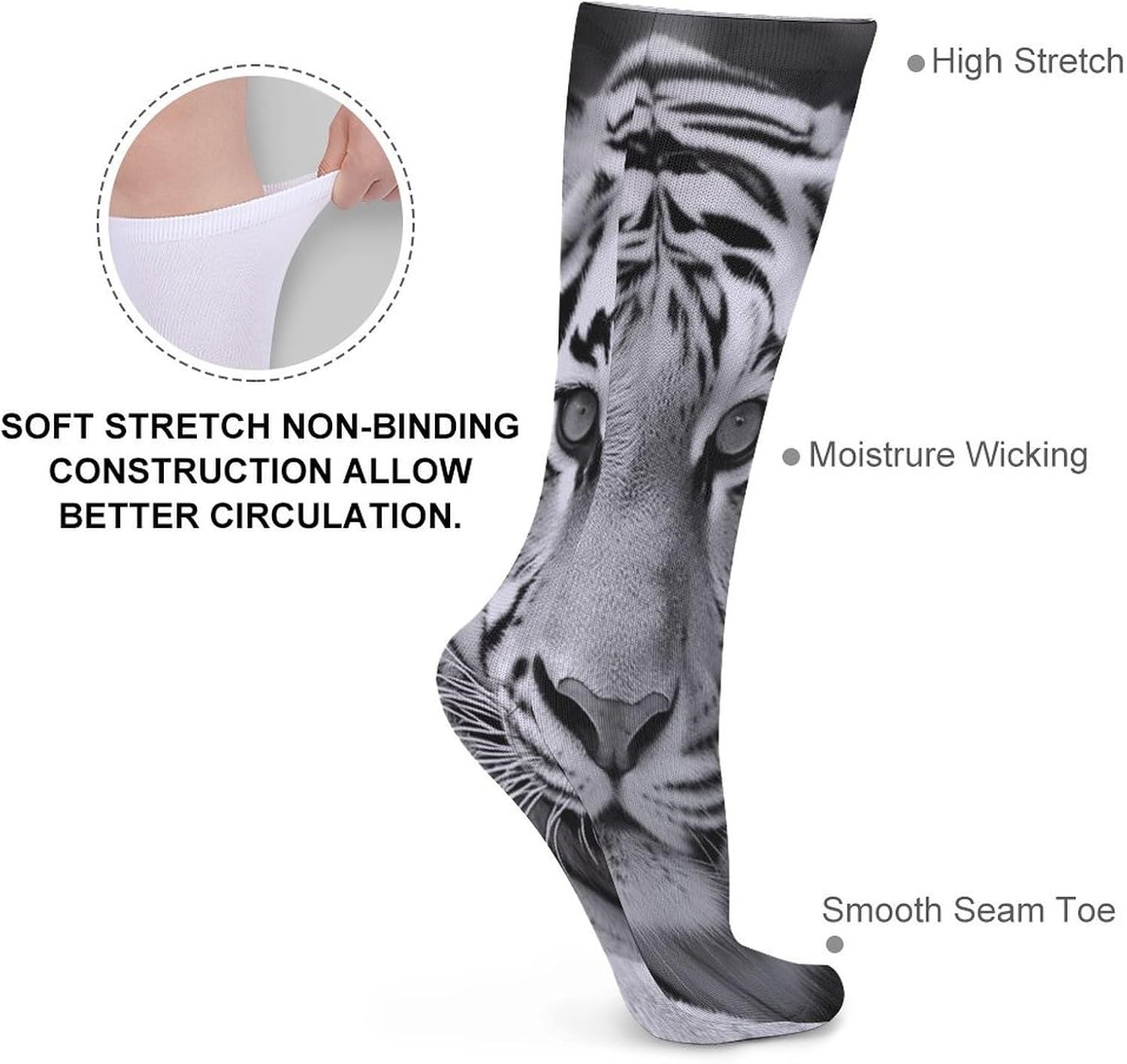 Black White Tiger Crew Socks Soft Thermal Socks | Socks for Men Women-Casual Wicking,High Stocking for Sports Running-Long Thin Tube Sports Breathable