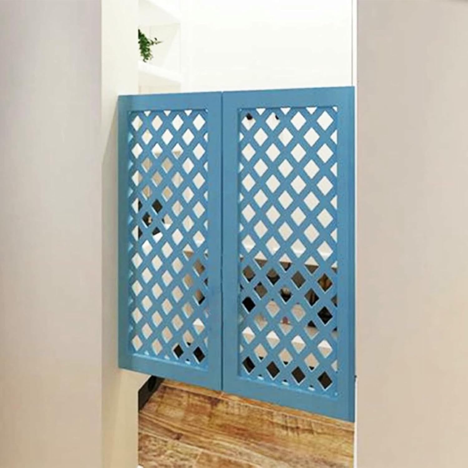 Indoor Solid Wood Saloon Door Blue, Hollow Grid Pub Cowboy Swing Push Plate, Hallway Bathroom Half Waist Door, Custom Parlor Butler Gate