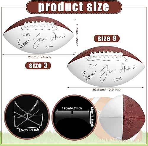 Miniatura 8 de Liliful 2 piezas de fútbol de fútbol con autógrafo, tamaño oficial, con 2 soportes, 2 bolígrafos distintivos y 1 bomba para trofeo, aniversario,