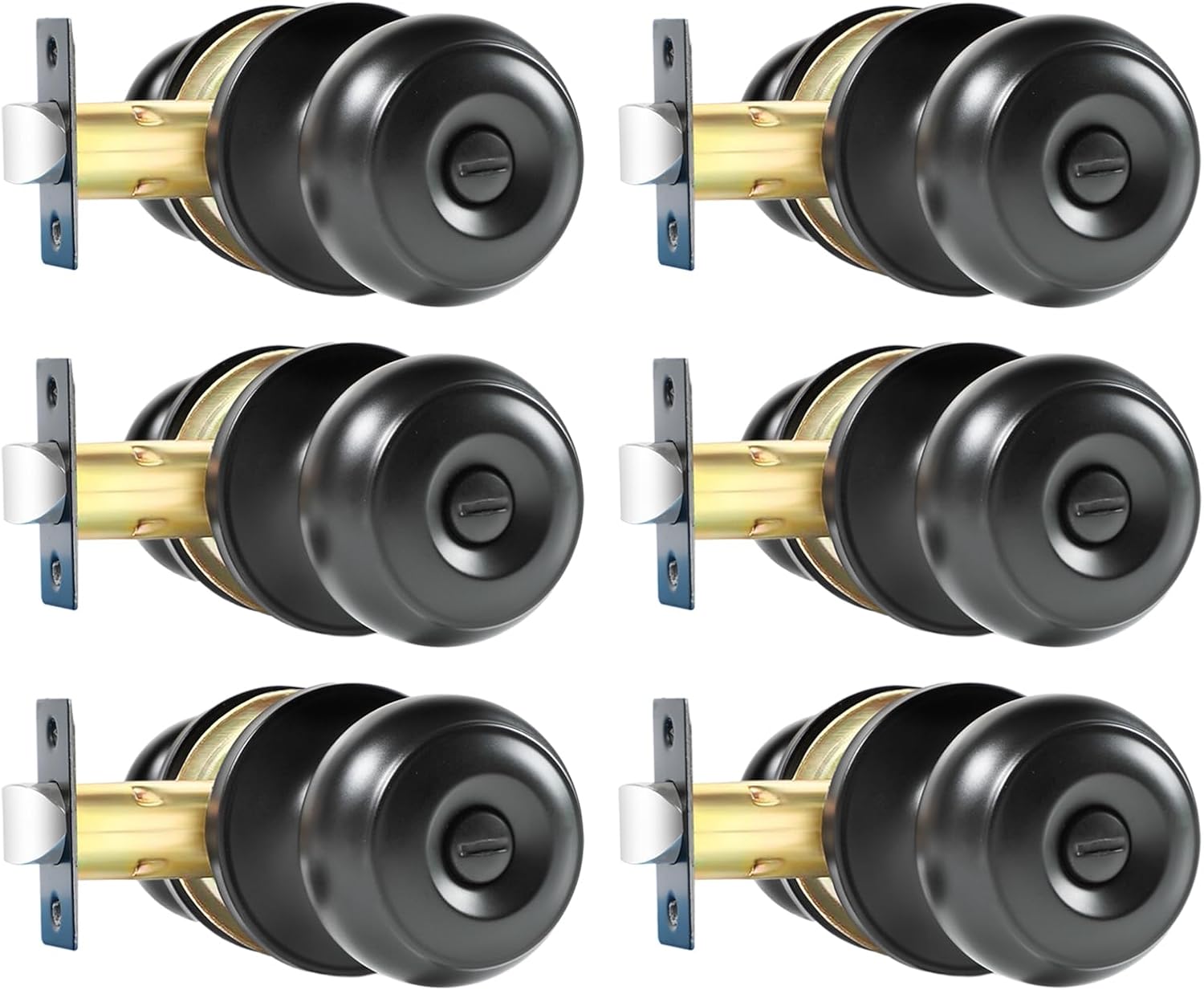 KAMOTA Privacy Door Knobs, 6 Pack Matte Black Heavy-Duty Door Knobs, Interior Keyless Doorknob, Left and Right Hand Reversible, for Bed and Bathroom