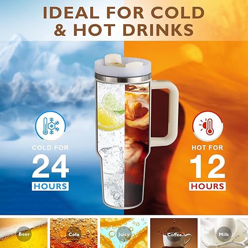 Miniatura 8 de Ochapa Vaso de San Valentín de 40 onzas con asa, tapa de pajilla, aislamiento al vacío, de acero inoxidable, soporte para taza de café, regalo para