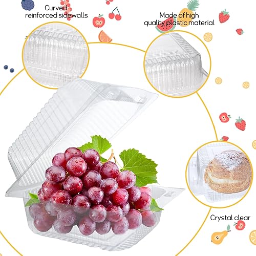 Miniatura 3 de 200 recipientes de plástico transparente para llevar, cajas de comida desechables con bisagras superiores cuadradas, recipientes para tartas,