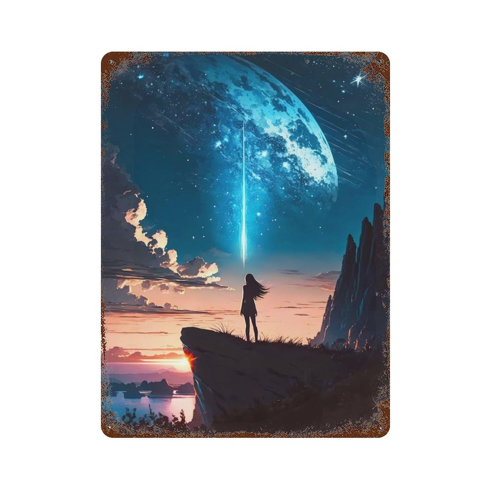 Fantasy Meteor Landscape Vintage Metal Tin Sign 15.7"x11.8", Industrial Home Decor for Garage, Pub Or Kitchen