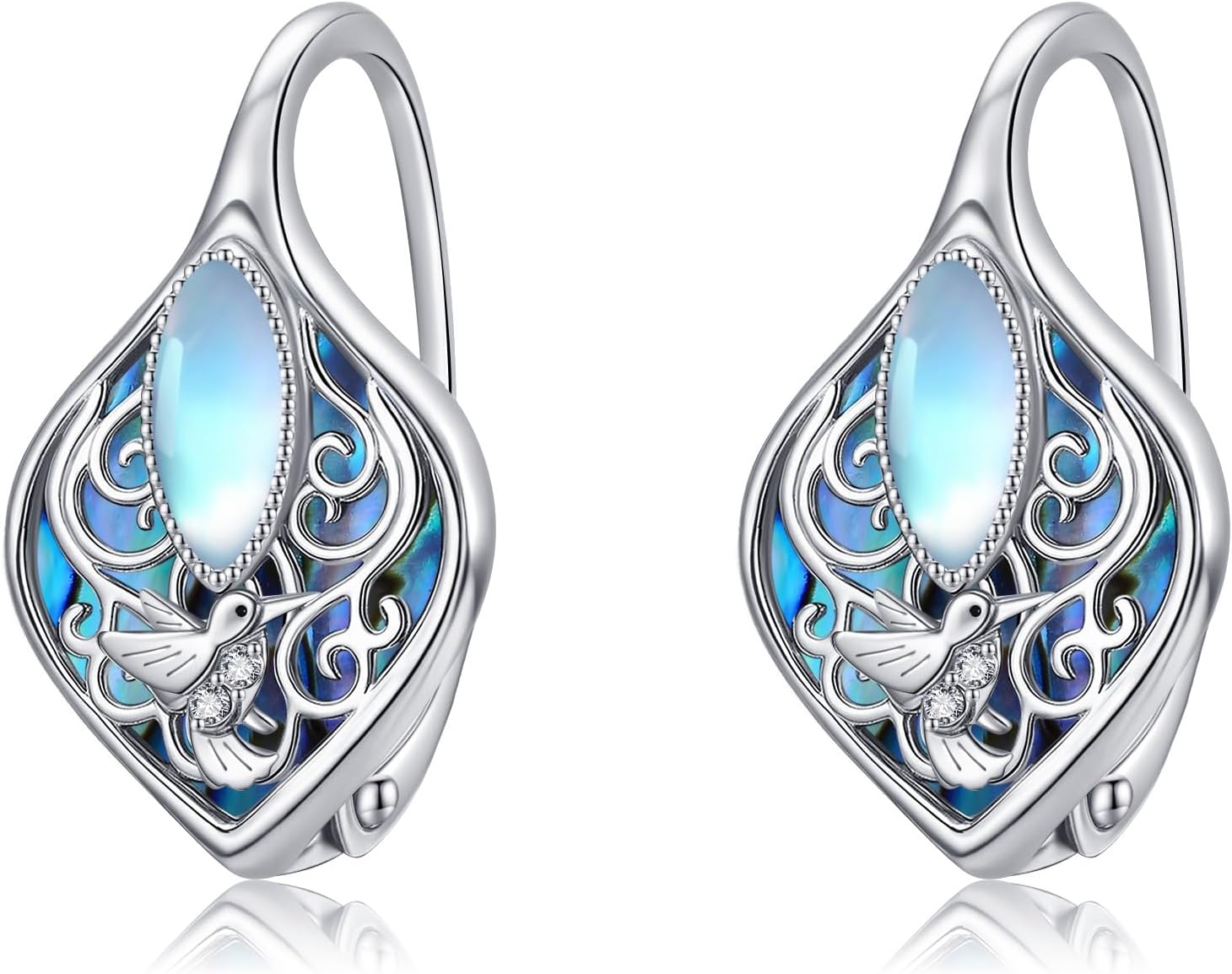 Moonstone Abalone Shell Earrings 925 Sterling Silver Dragonfly/Hummingbird/Butterfly/Lotus/Filigree Hoop Leverback Earrings Jewelry Gifts for Women