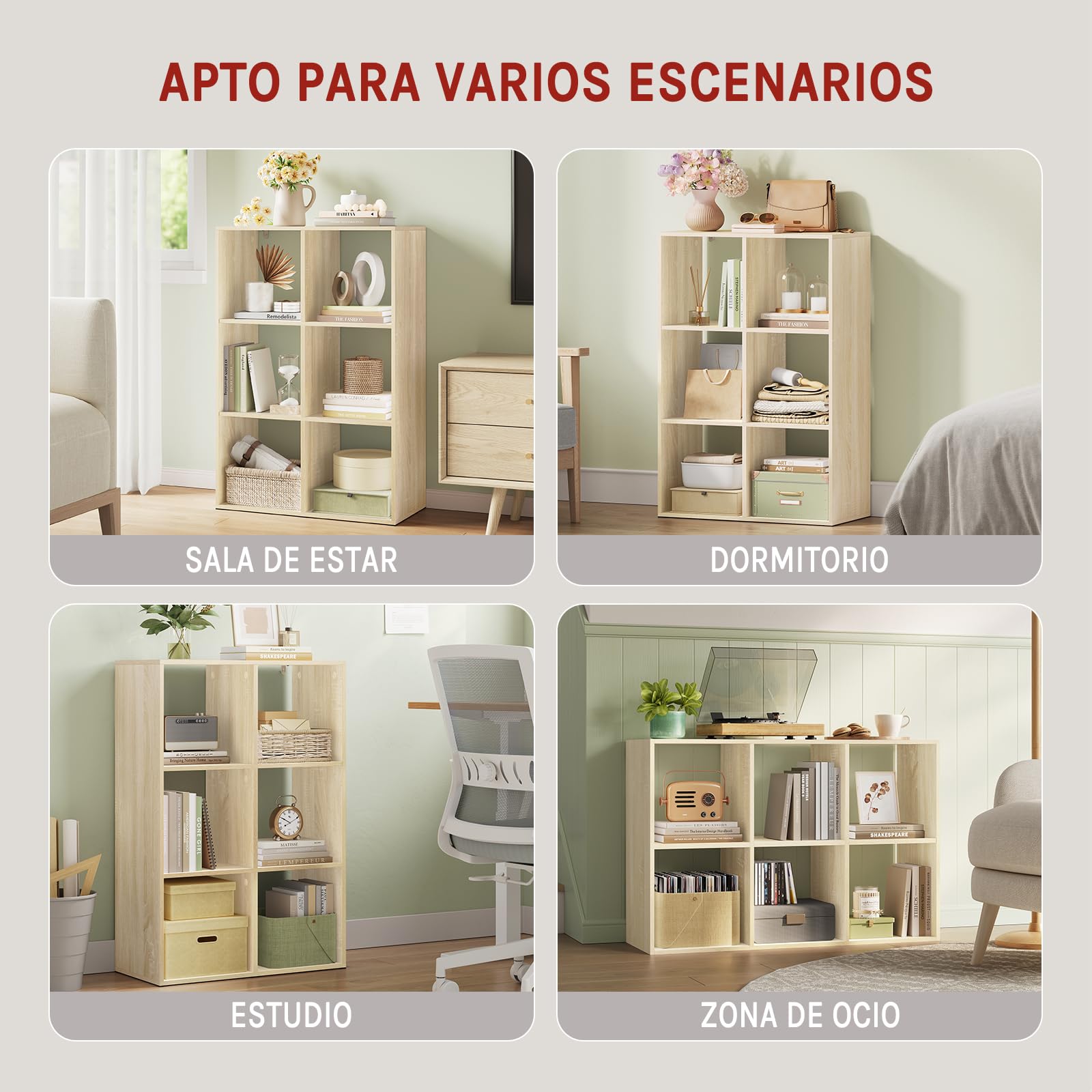WOLTU Estantería Libreria de Libros de 3 Niveles | de 6 Cubos de Almacenaje, para Salon Estudio y Oficina, Madera, Roble Claro