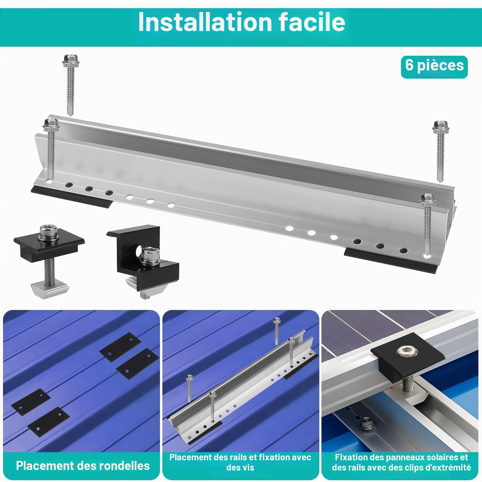 EXLECO Lot de 6 Supports Solaires de 30 cm pour Toit Plat - Kit de Montage pour Centrale de Balcon - Panneau Solaire Photovoltaïque - Rail de Montage