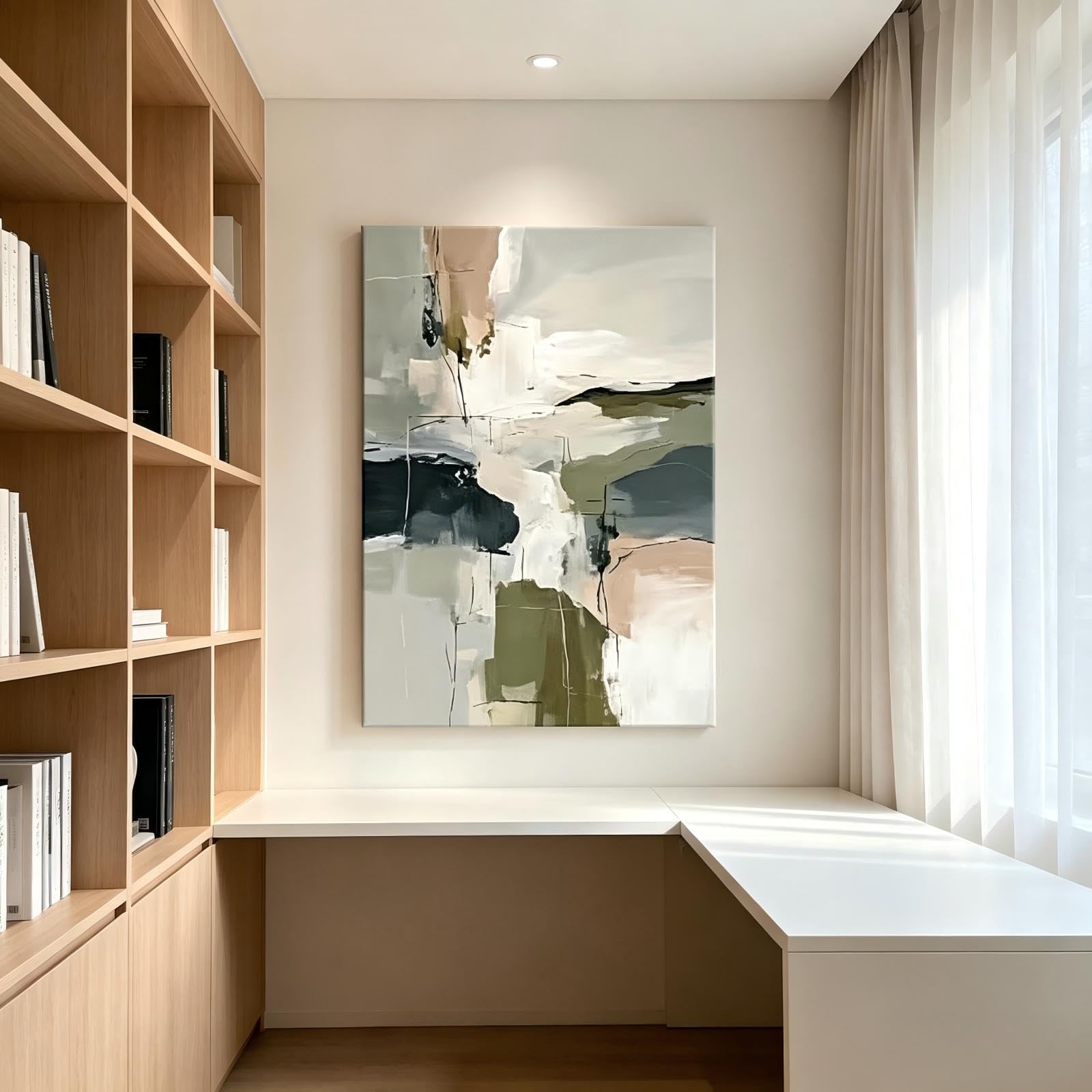 YIdhDCgj Cuadro abstracto en lienzo con tonos tierra, estampado verde neutro, obra de arte minimalista moderna para la decoración del hogar (70x100cm/marco interno)