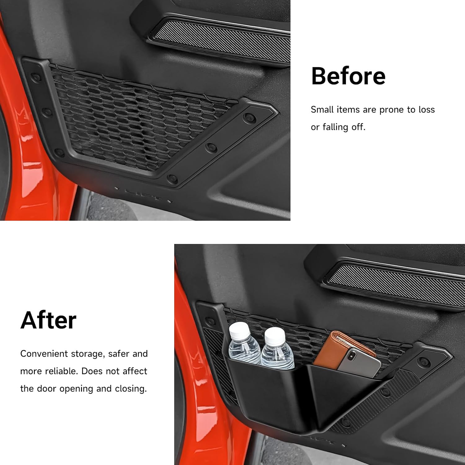4PCS Door Storage Pockets for Ford Bronco 2021 2022 2023 2024 2025 2026 Accessories Front and Rear Door Side Box Cup Holder Organizer Interior Expansion Frame Trim Black (Not for Sport)