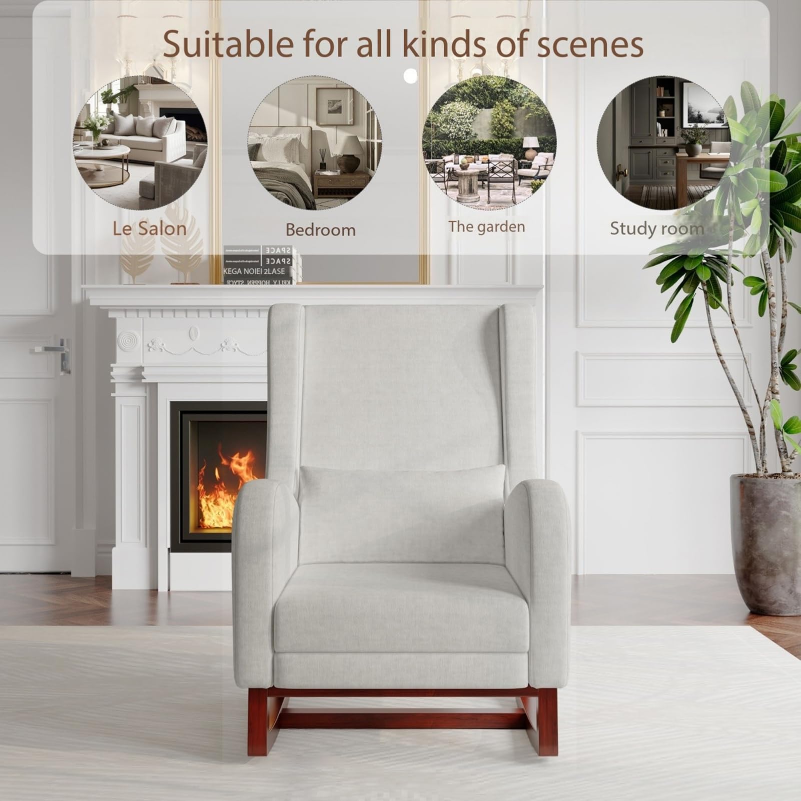 jeerbly mecedora con reposapiés, escandinavo sillón de relajación, silla para lactancia, sillón de salón dormitorio, hasta 110 kg, 67 x 64 x 99 cm, gris