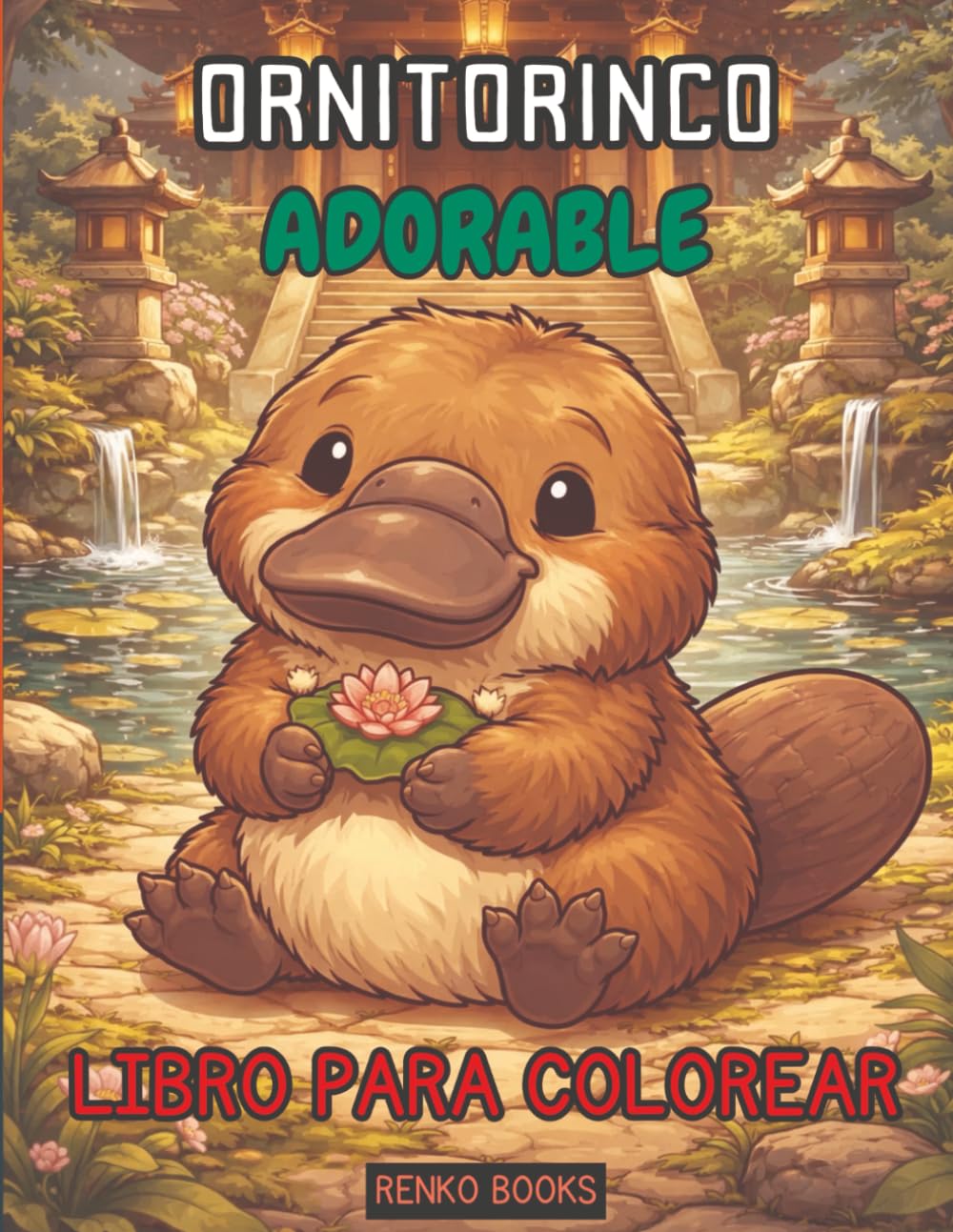 Libro para colorear de ornitorrincos: Adorable fauna australiana, crías de ornitorrinco, escenas relajantes de la naturaleza, letra grande, páginas de ... regalo para niños, niñas y adolescen