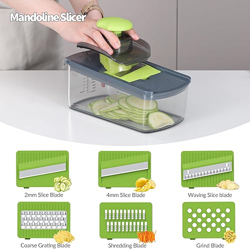 Miniatura 2 de Cambom Mandolina Cortadora de verduras con contenedor de 2 L para papas, tomates, pepinos, zanahorias con 10 cuchillas blancas