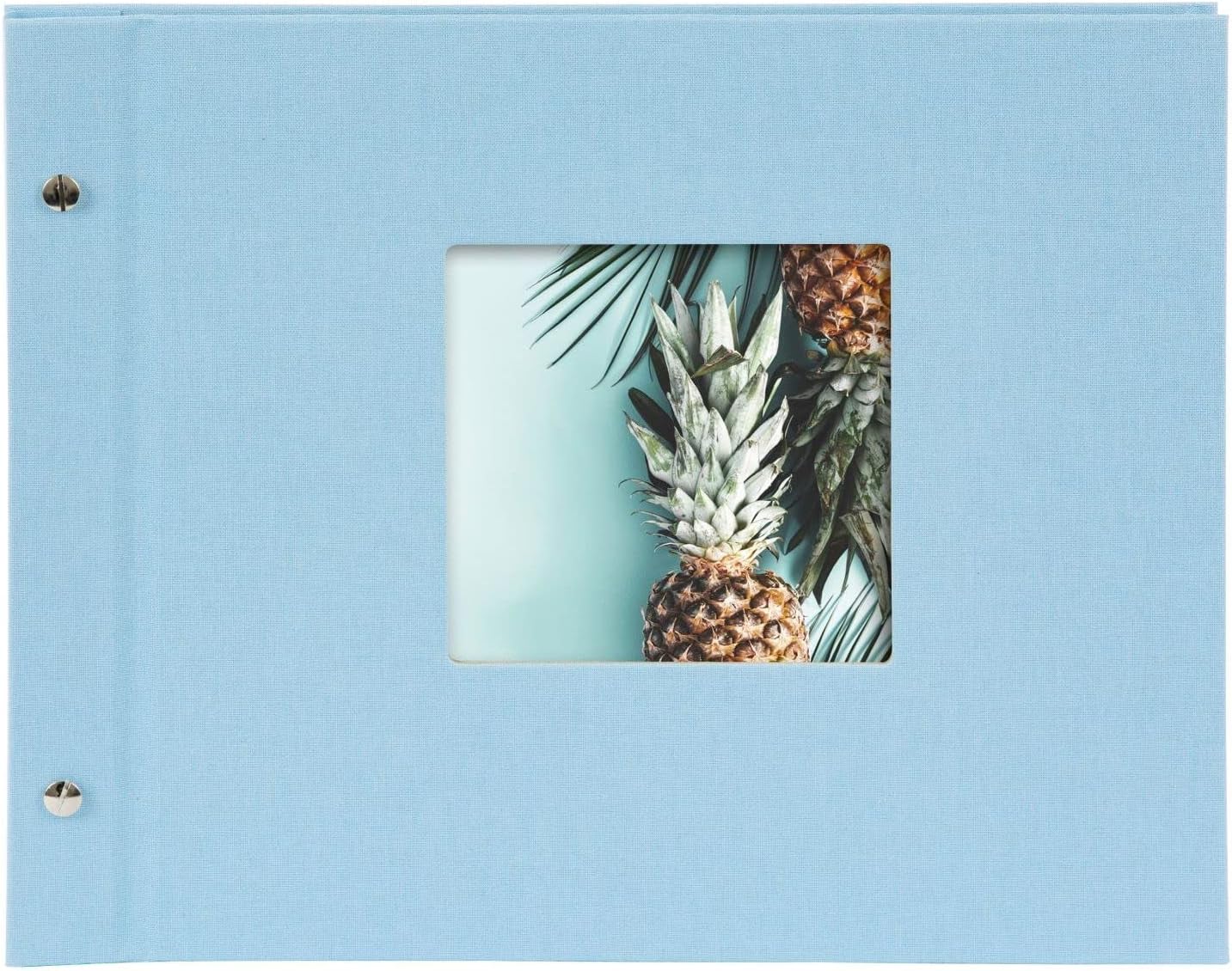 goldbuch Bella Vista 26 729 Screw-On Photo Book, 30 x 25 x 2 cm, Photo Album 40 Black Pages, Canvas Cover, Photo Album with Window Cut-Out, Photo Book Sky Blue