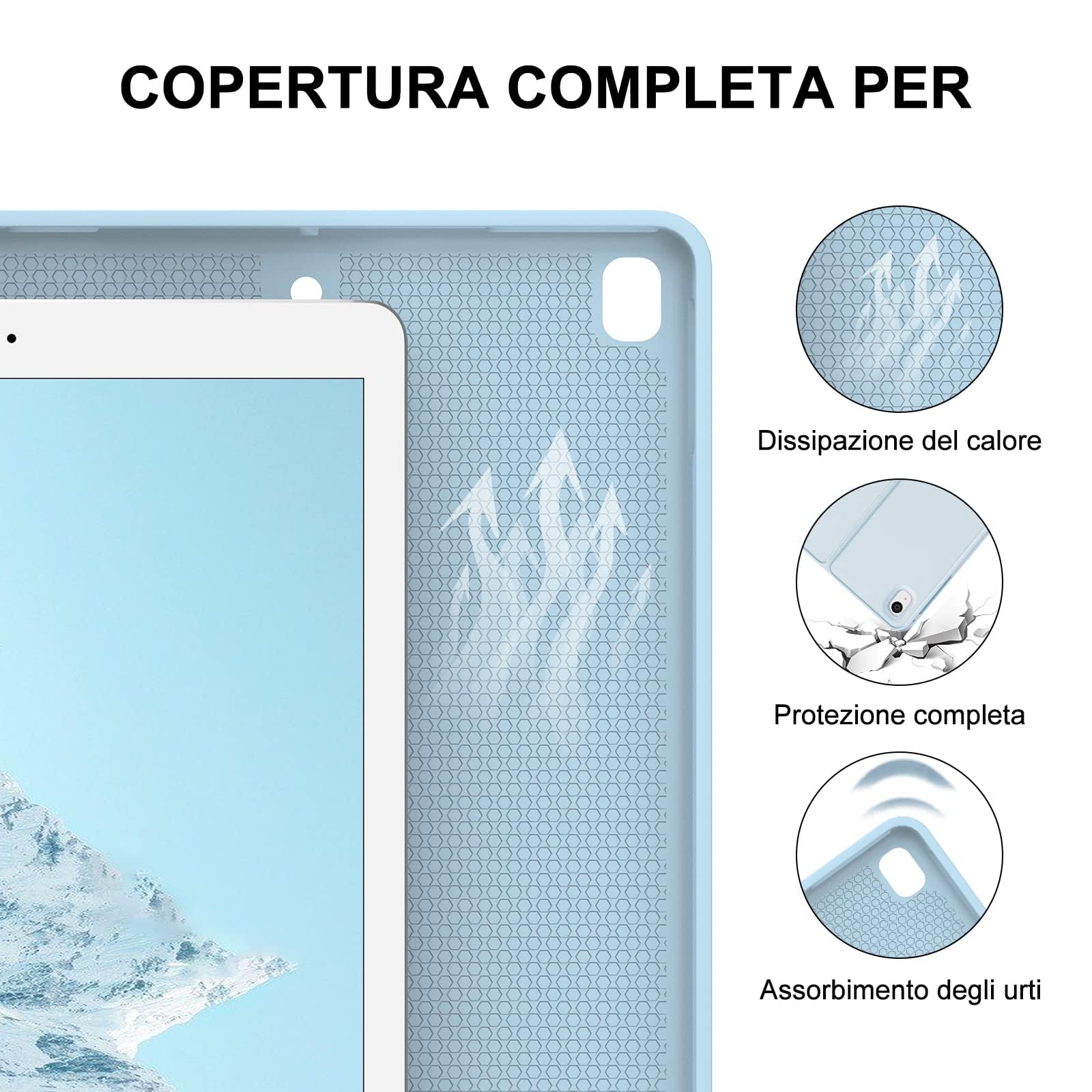 Tastiera per iPad 9/8/7 Generazione 10.2 Pollici/Pro 10.5/iPad Air 3 10.5" | Cover Keyboard Magnetico Staccabile, Italiano QWERTY, Custodia Tastiera Senza Fili Bluetooth con Portapenna, Blu chiaro