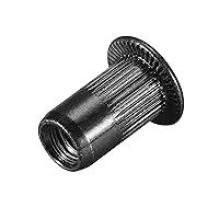 Vista 6 de uxcell Tuercas de remache M4 de acero al carbono chapadas en zinc moleteado cabeza plana roscada tuerca de inserción negra 100 piezas