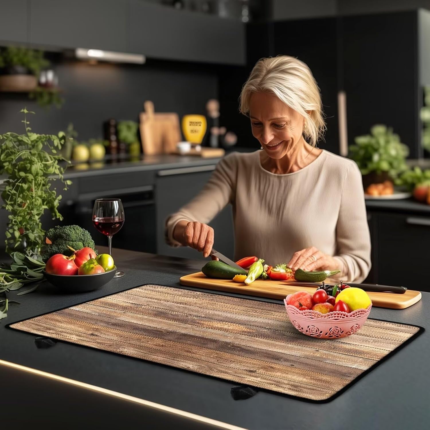 Induction Stove Top Cover Protector Multipurpose Flat Top Stove Cover Mat Universal Stove Top Cover for Electric Anti-Scratching Cooktop Mat Easy to Storage, 29 x 21 Inch, Brown Wood Grain