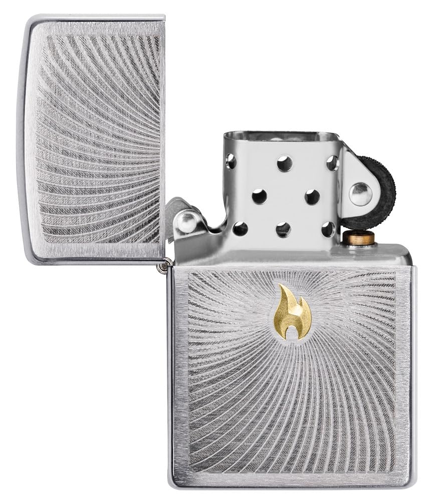 Zippo Spiral Twist Zapalniczka Sztormowa, Emblemat, do Napełniania, Wielokrotnego Użytku, Wiatroodporna Konstrukcja, Pudełko na Prezent, Wykonano w USA, Automatyczny Dwukolorowy Szczotkowany Chrom