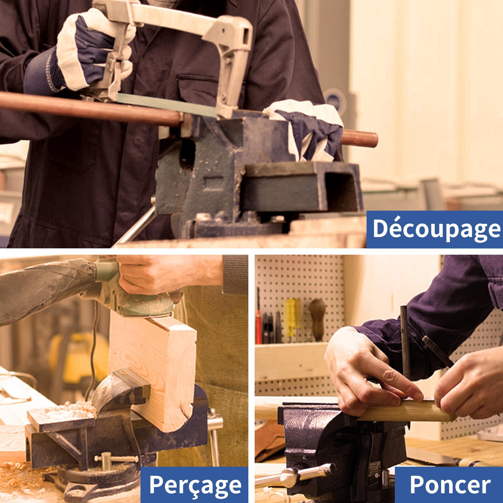 HYCHIKA Étau d'établi 125 mm 5 Inch, Etaux Pivotant à 360°, étaux Robustes pour l'atelier, Etau pour Le Travail du Dois, Le Perçage et Le Travail des Métaux, Vice