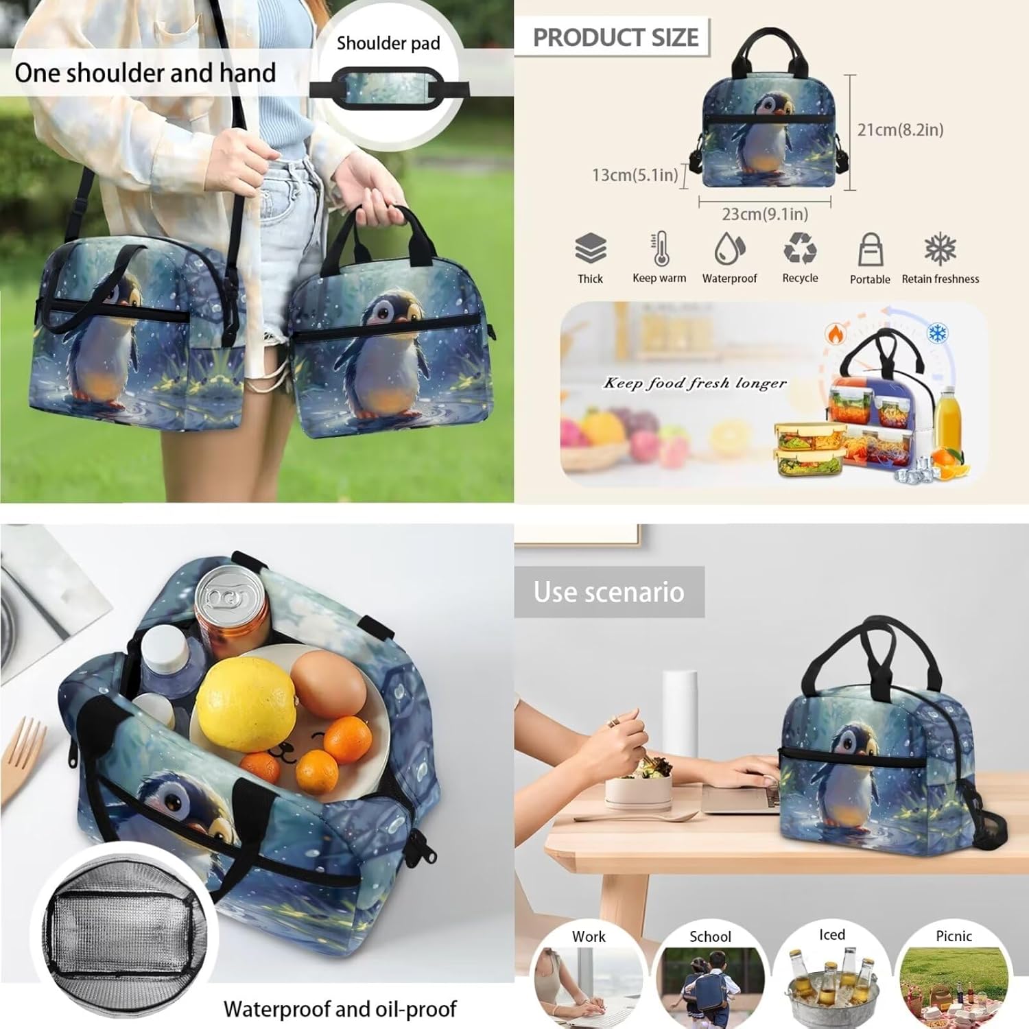 Penguin School Backpack with Lunch Box Girls Small Backpack Kids' Backpacks & Lunch Boxes Travel Backpack for Kids Bento Box Lunch Bag Pencil Case Box