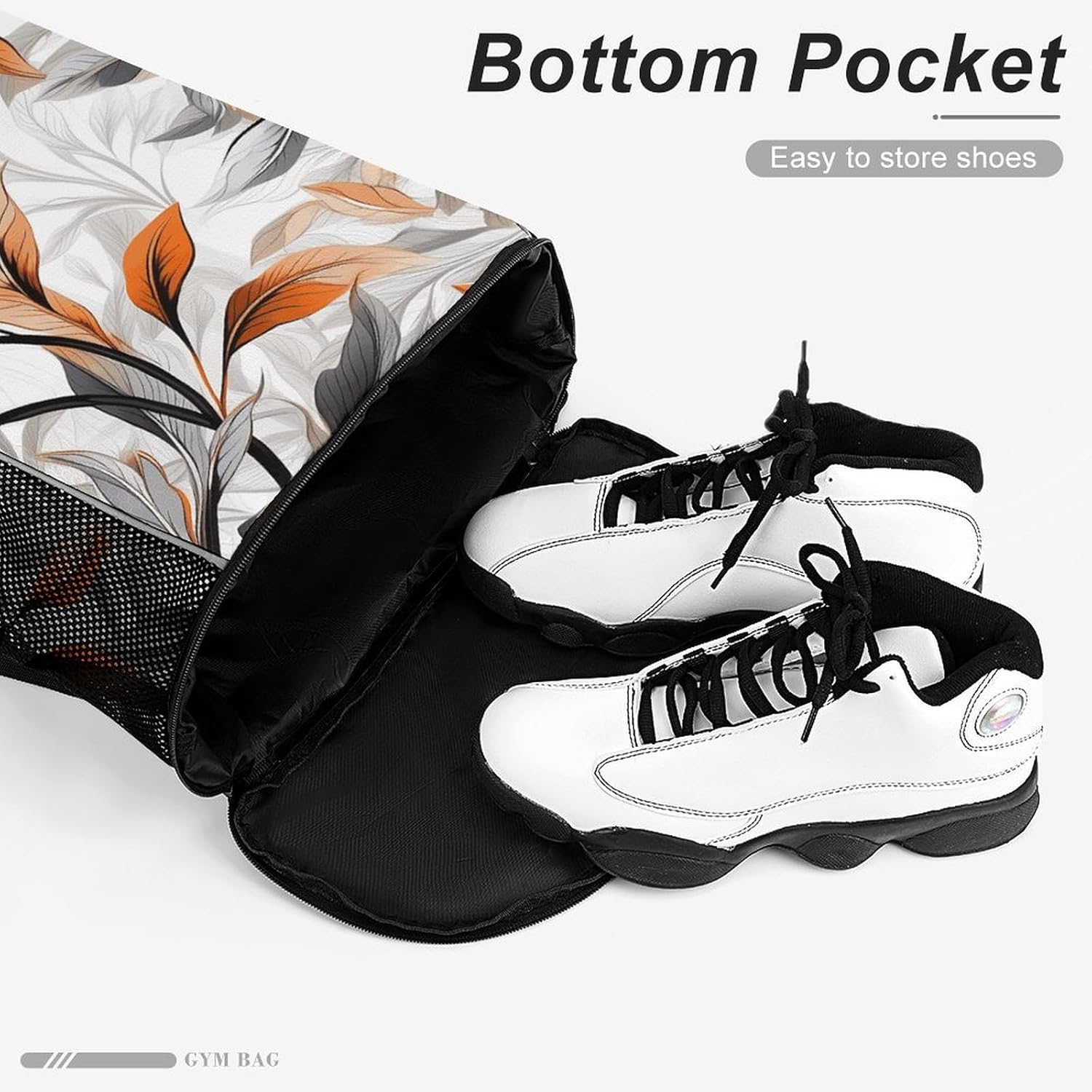 Small Gym Bag Orange And Gray Leaves Printed Drawstring Gym Bag for Men Lightweight Waterproof Drawstring Backpack for Women with Shoe Compartment for Travel Tourism Work And Fitness