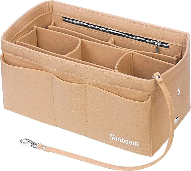 Simboom Bag Organiser Insert Handbag, Felt Bag Organizer Purse Organiser Bag in Bag Handbag Liner Tote Organiser Bag Pouch (Beige, XL)