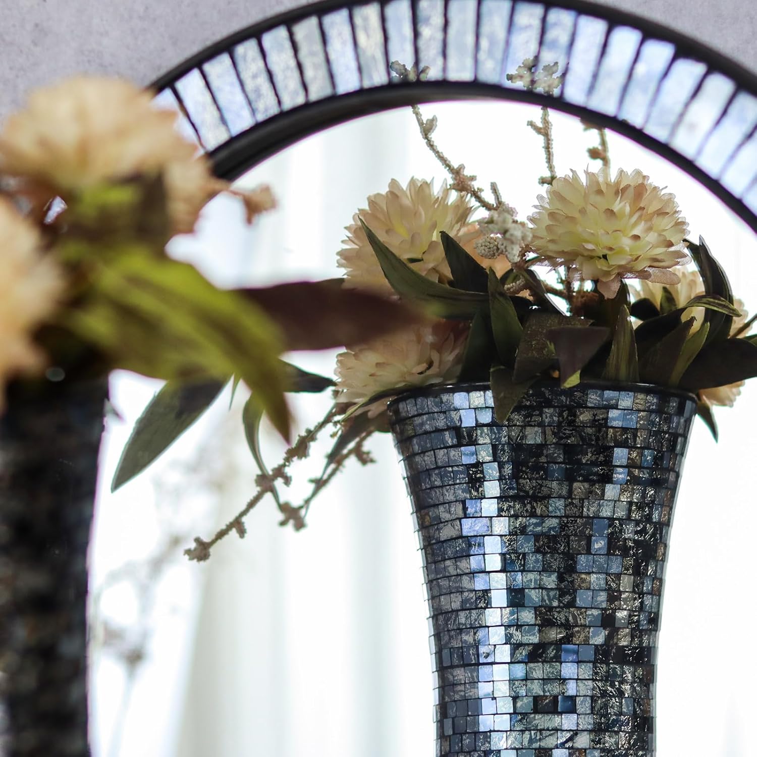 WDHODEC Black Mosaic Flower Vase Glass Vase for Living Room, Dining Table Centerpiece and Wedding, Event Entryway Display Flower Arrangements
