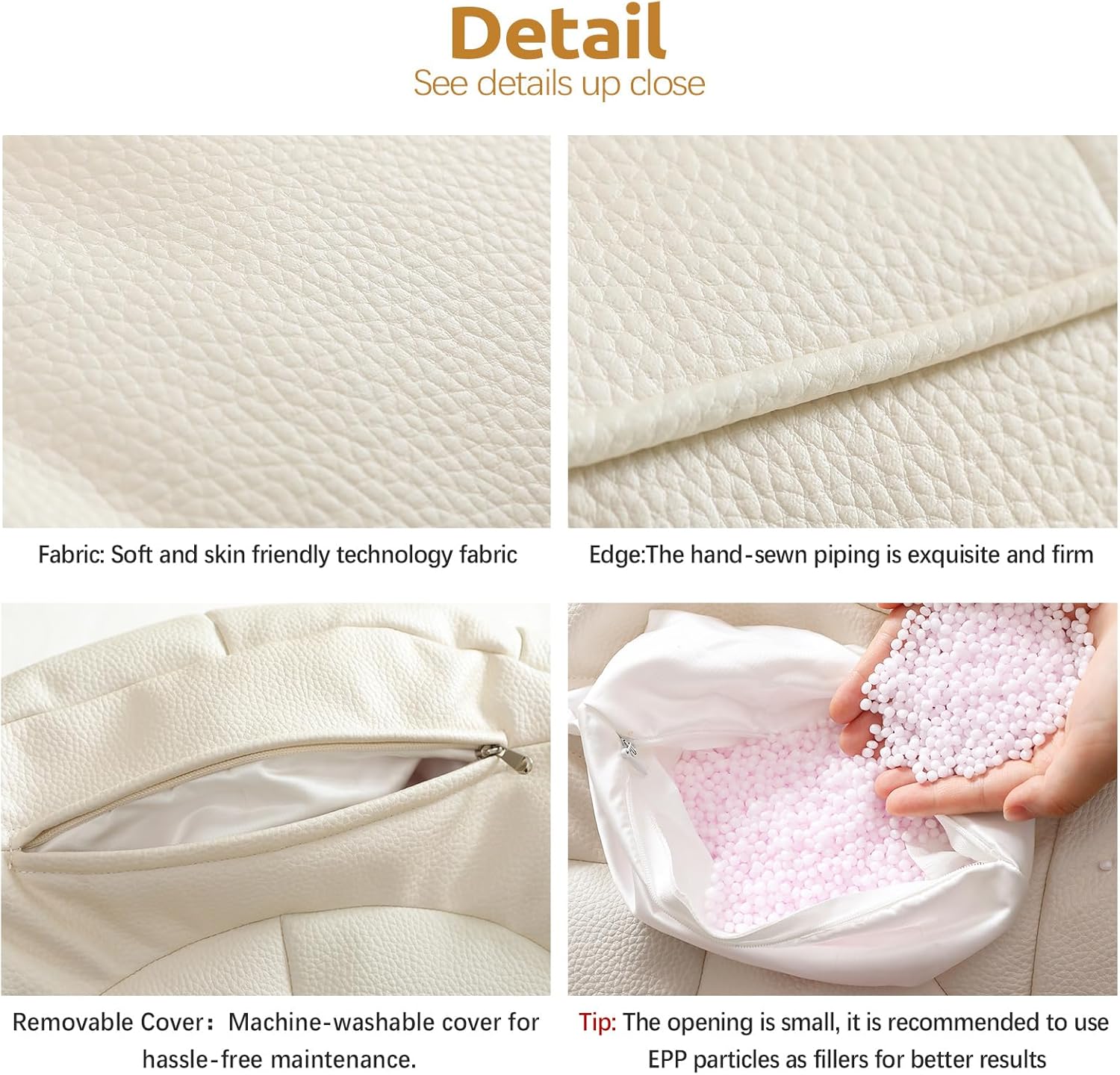 ISAENNE Kids Bean Bag Chair Cover (No Filler),White Zipper Bean Bags Chair Cover,Memory Foam Fillable Beanbag Chair Cover,Suitable for Children,19.7" * 19.7" * 17.7"