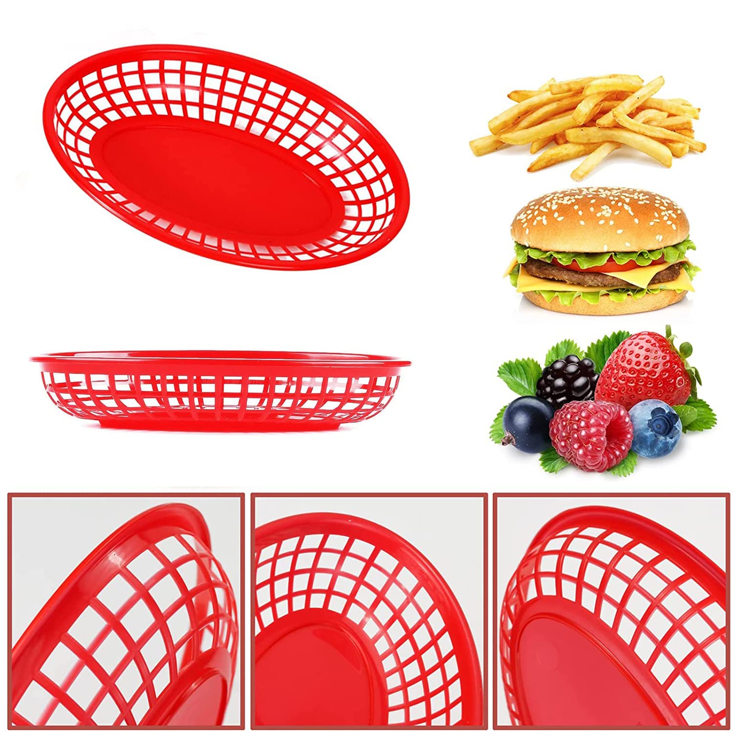 12 sztuk koszyków na pieczywo, owalne kosze na żywność, fast food, talerze na przekąski, francuskie frytki, kosz na chipsy, nadają się do hamburgerów, frytek i hot dogów