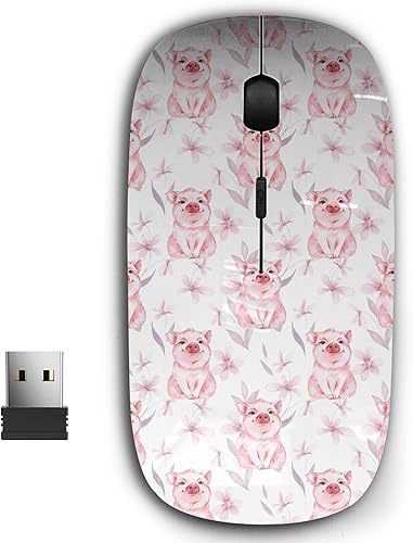 Miniatura 1 de Ratón inalámbrico USB ergonómico 2.4G para PC, portátil, computadora, portátil con nano receptor (flores de cerdo acuarela)
