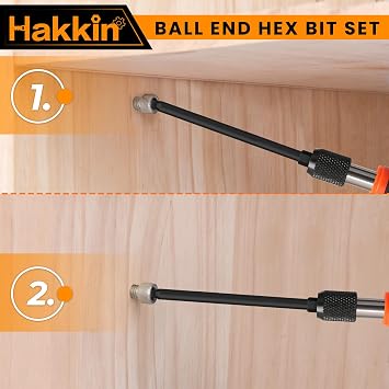 Ball End Allen Key Bit Set Hakkin 12Pcs 100mm Metric Ball End Hex Bits | 1/4” Shank S2 Steel hex Head Allen Wrench Set hex Key H1.5 H2 H2.5 H3 H4 H5 H6 H8 H10 for Furniture Assembly