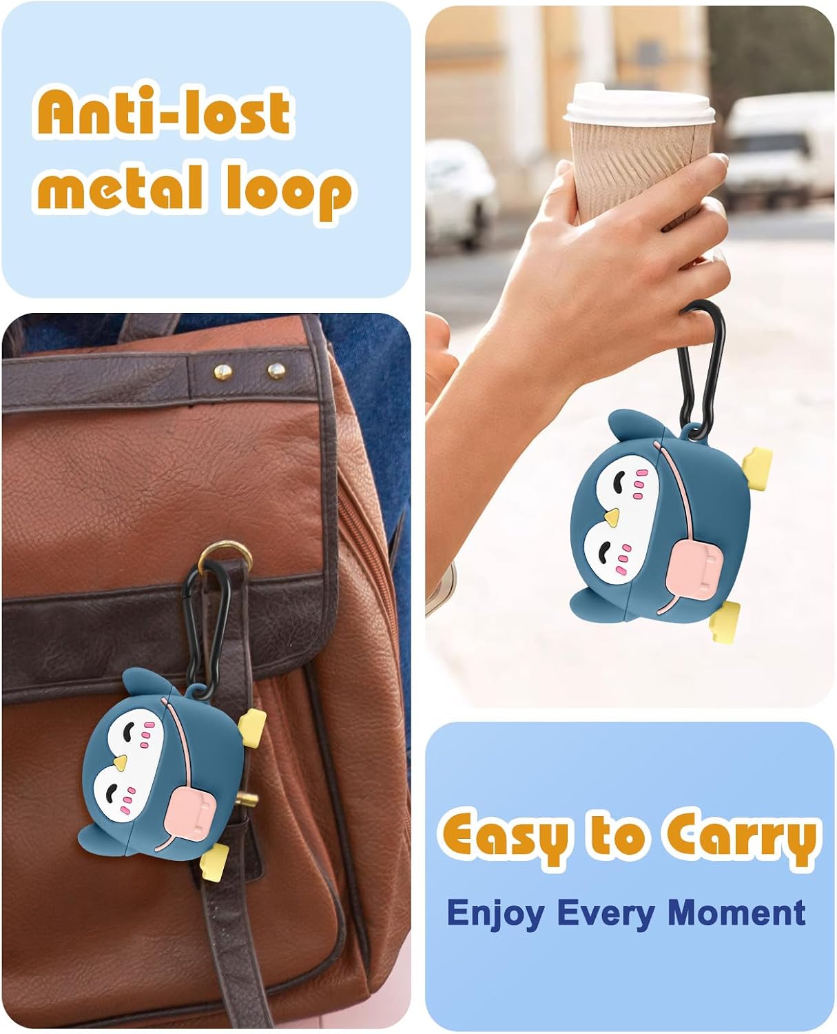 Boaretiu for Airpods 3rd Case Cute Cartoon Kawaii - with Keychain Funny Design Cover Shell for Girls Teens Women Cases for Air Pods 3rd, Penguin image 3